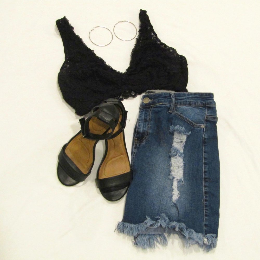 distressed denim skirt